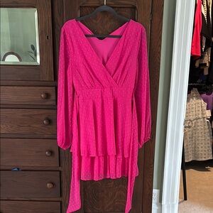 Japna Pink Wrap Tiered Cocktail Dress